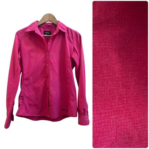 Marmot Pink Roll Tab Sleeve Button Up Camp Shirt Size Small Outdoors - Picture 14 of 15